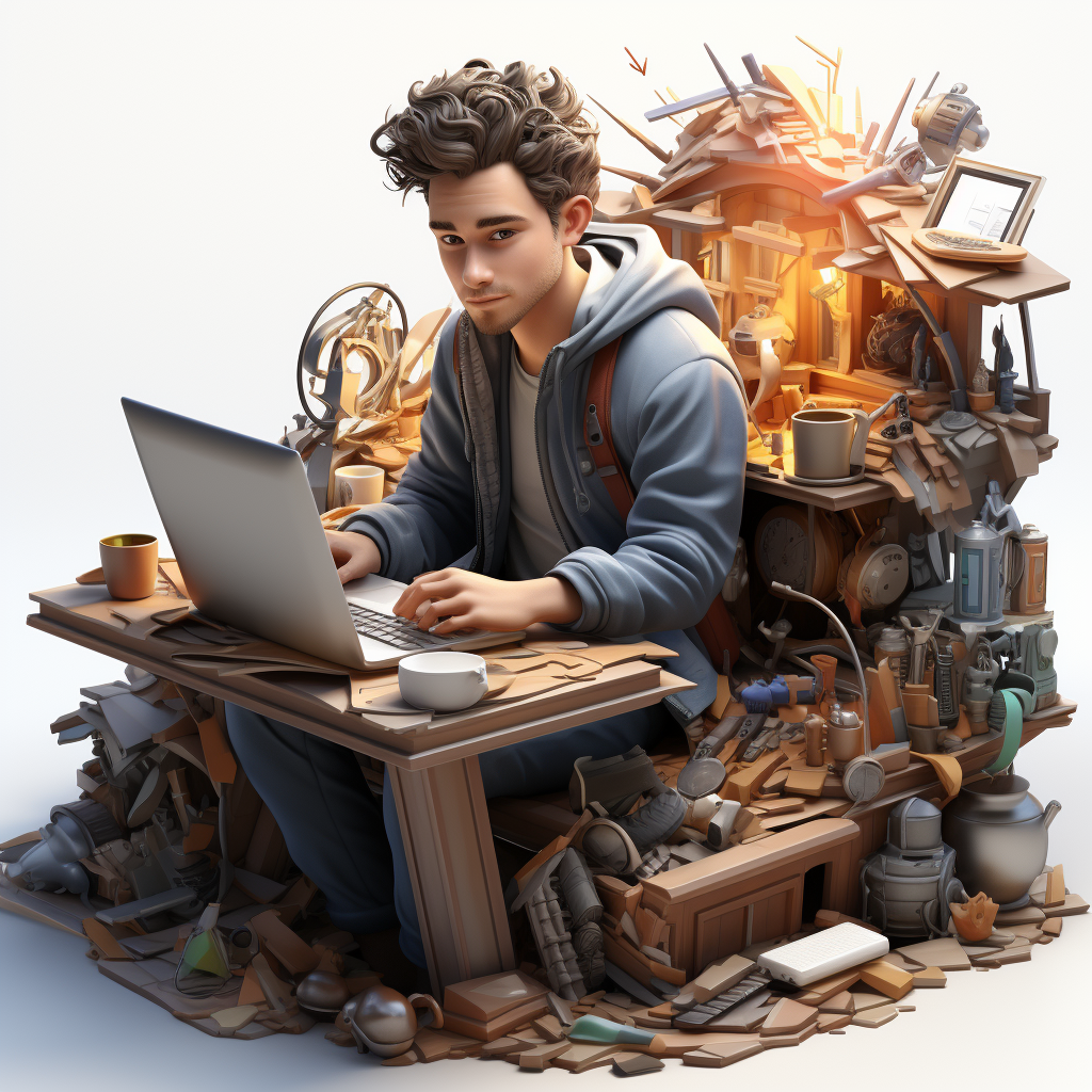 A-working-boy-sitting-on-a-clutter-table